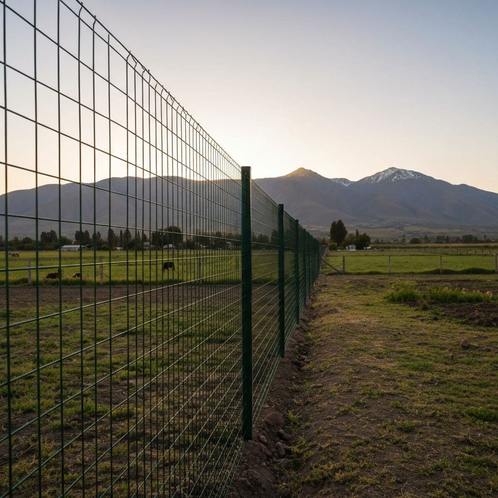 Cerco verde instalado en parcela chilena con cordillera de fondo